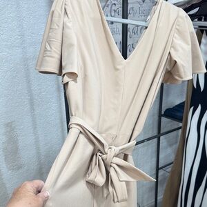 Preston & York Tan Midi Dress with Tie Waist one piece pants suit